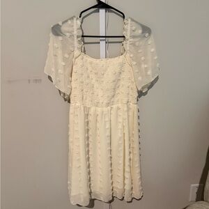 Yellow Textured Dress with Sheer Sleeves